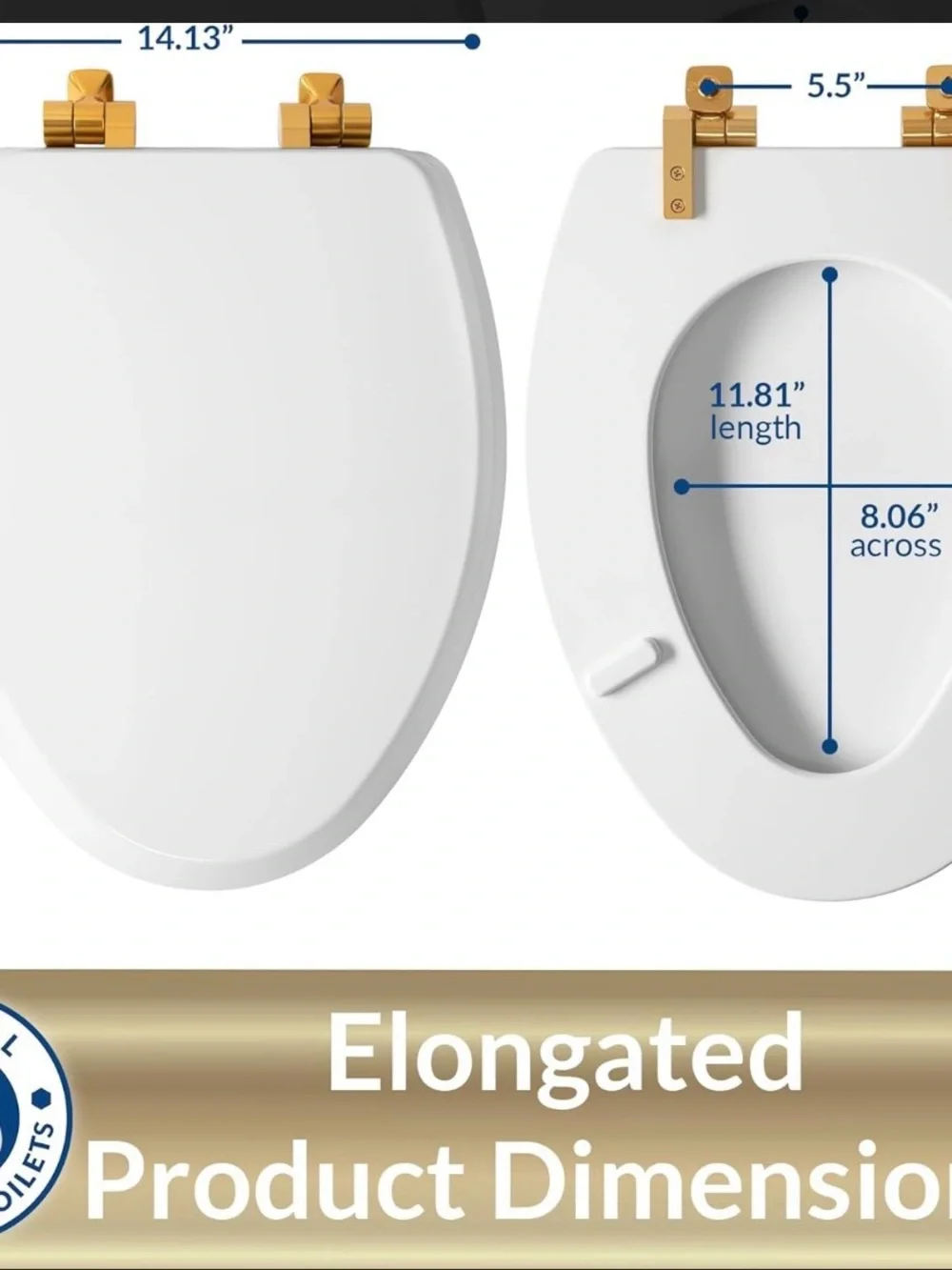 Mayfair toilet seat brushed gold hinges, elongated